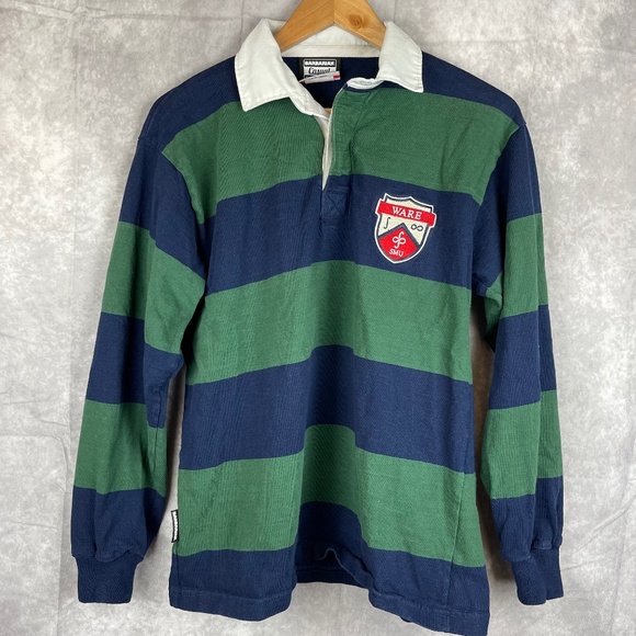 Barbarian Shirts Barbarian Casual Green Blue Striped Rugby Shirt Smu Ware Commons Crest